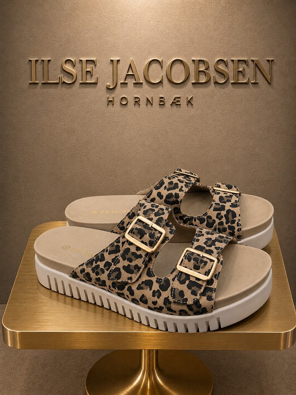 Ilse Jacobsen Tulip Leopard Double Buckle Platform Sandals EU 39 US 8.5
